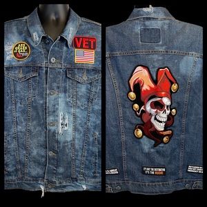 Levis Signature Gold Motorcycle Denim Biker Joker Skull Jean Vest Jacket XXL
